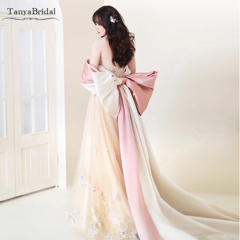 

Rose Pink And Cream Satin Big Bow Cape Contrast Color Detachable Jacket With Train Romantic Bow Chic DJ229