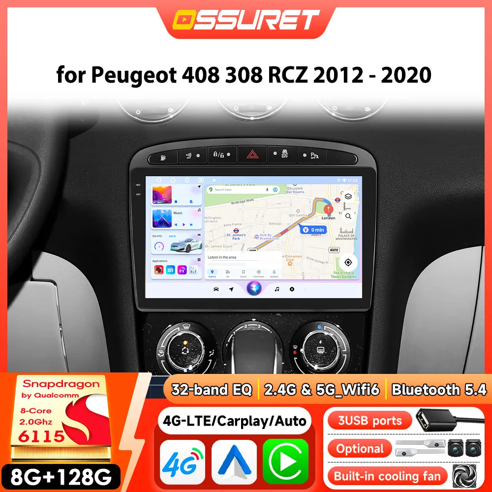 Auto Radio Intelligente per Peugeot 308 308SW per Peugeot 408 cc per Peugeot RCZ 2012 - 2020 Autoradio 4G Stereo Lettore Multimediale