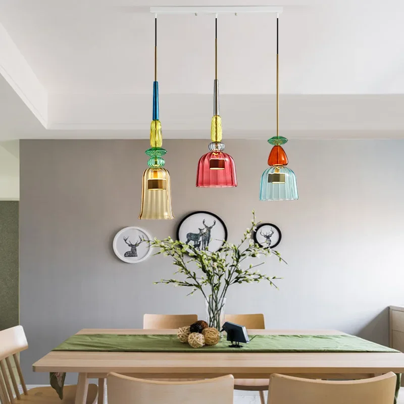 

Northern Europe Macaron Colored Glass Chandelier Restaurant Store Modern Simple Creative Light Shade Bar Table Small Droplight