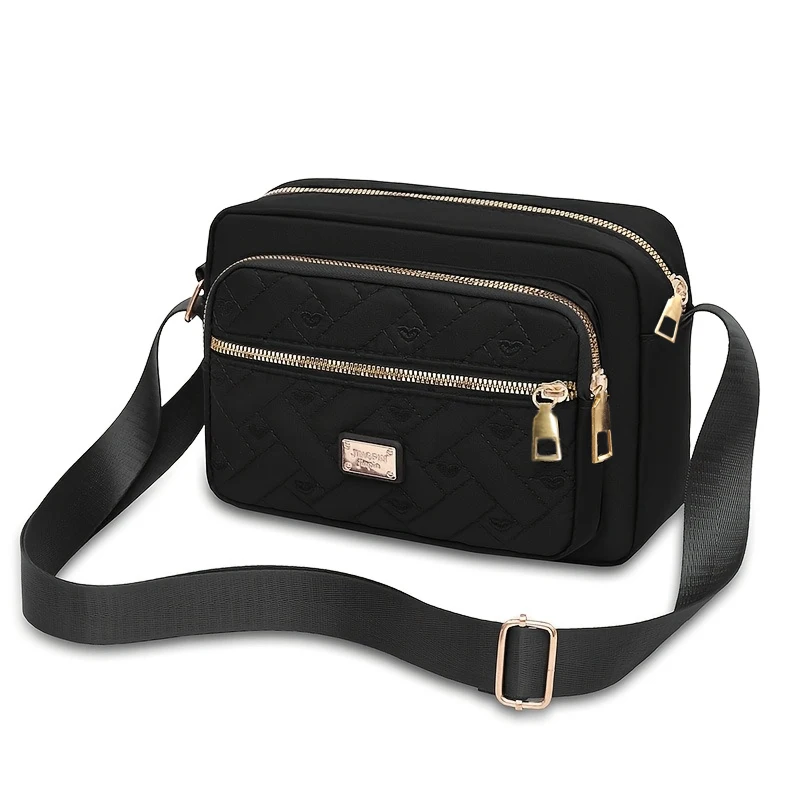 Verstellbarer Riemen Damen Gesteppte Nylon-Umhängetasche mit mehreren Reißverschlusstaschen, lässige Messenger-Schultertasche für den täglichen Einkauf. – Detail 5