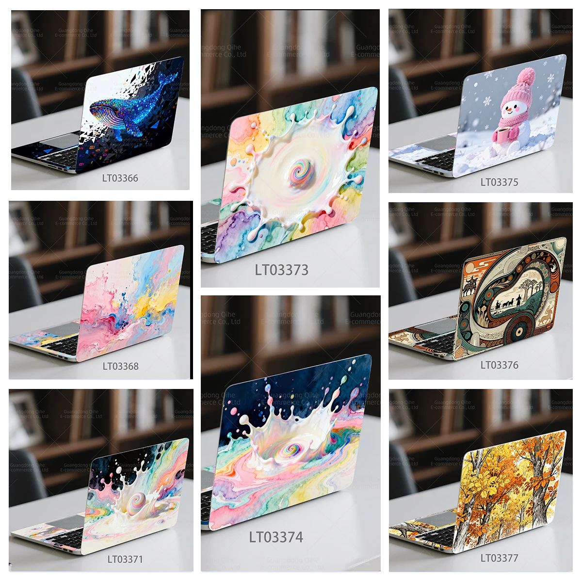 2 Sheets Self-adhesive PVC Notebook Stickers Ink Painting Style Autumn Forest Pattern Waterproof & Scratch-proof