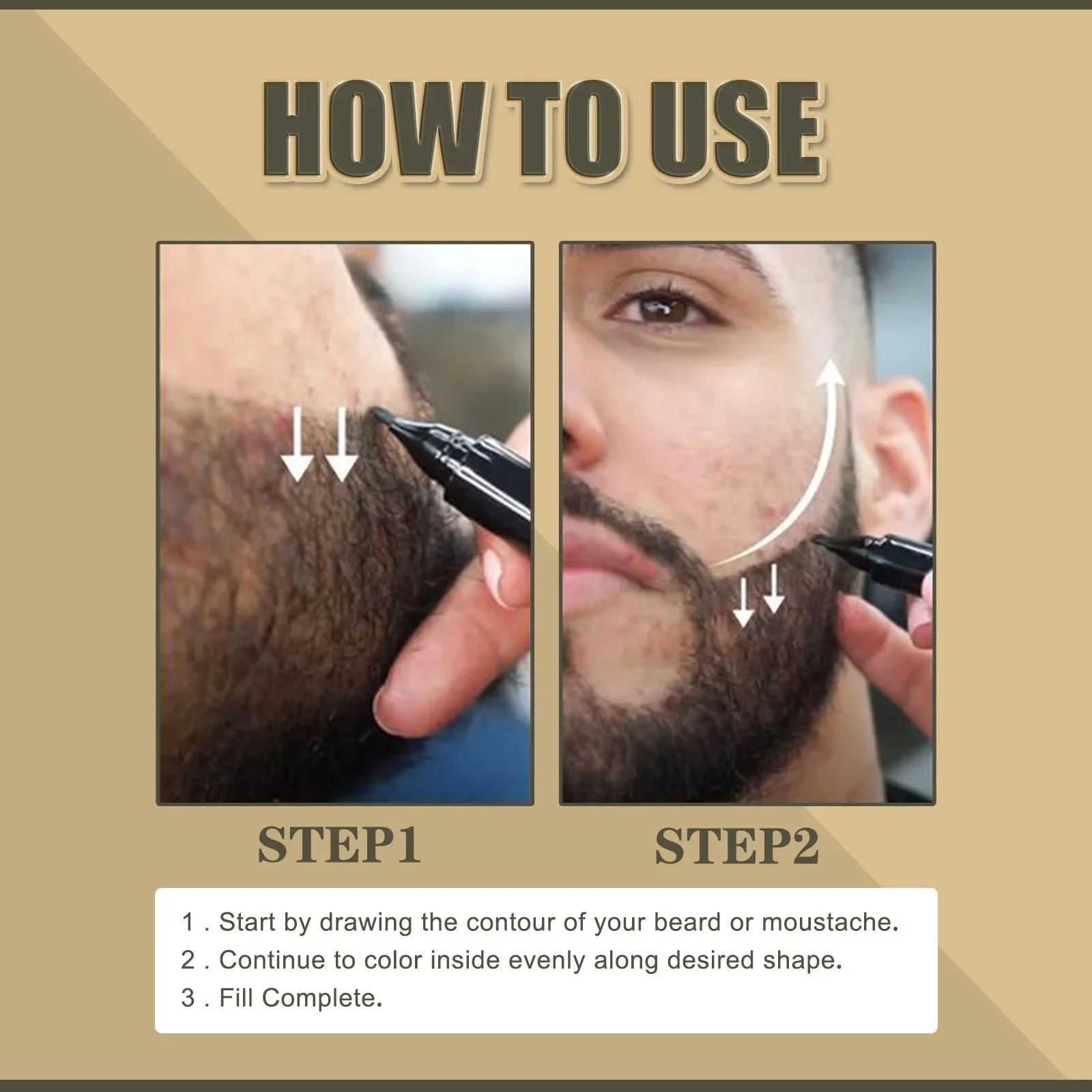 Pluma de relleno de barba, Kit de pluma impermeable, moldeador de barba, reparación duradera, colorante de bigote, reparación de cabello negro y