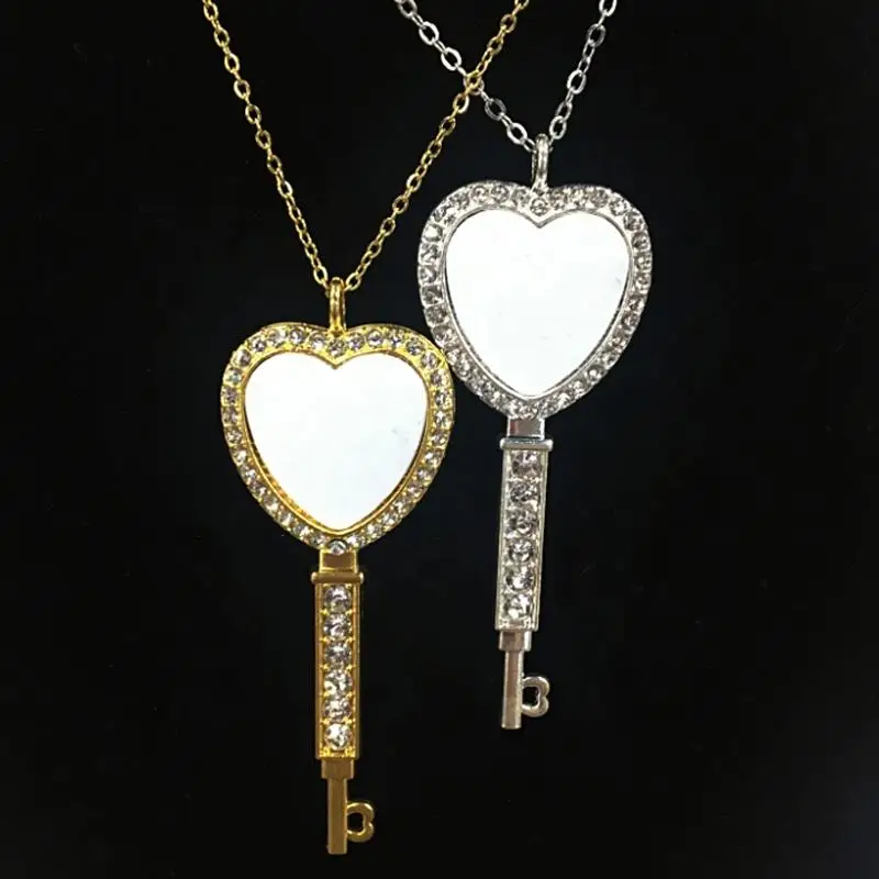 Free Shipping 5pcs/lot Custom Jewelry Sublimation Blanks Heart Key Memorial Necklaces For Custom Memory/Valentine's Day Gifts