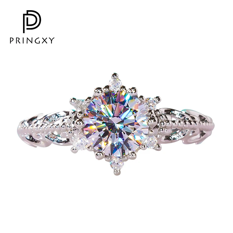 

PRINGXY Snowflake 1CT 925 Sterling Silver Platinum Plated Ring High Carbon Diamond For Women Wedding Fine Jewelry Anniversary