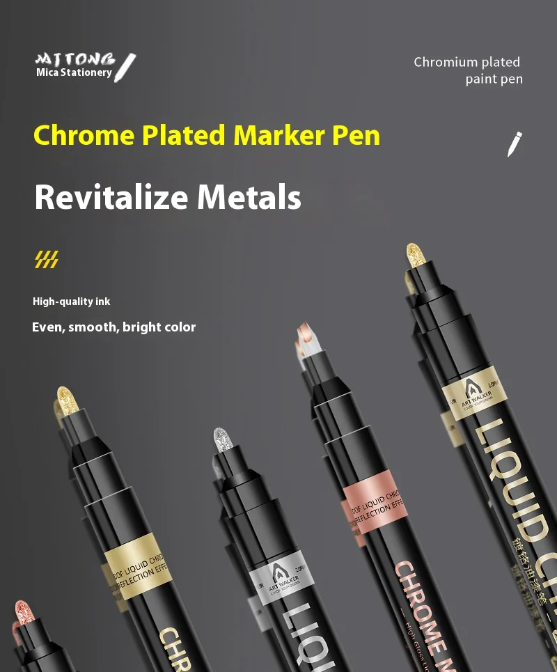 3 Farben Spiegelchrom-Markerstifte Gold Silber Kupfer 0,7 mm/1 mm/2 mm weiche Spitze zum Malen, für DIY, Graffiti, Modellbau, zum Ausmalen von Steinen und Glas – Detail 1