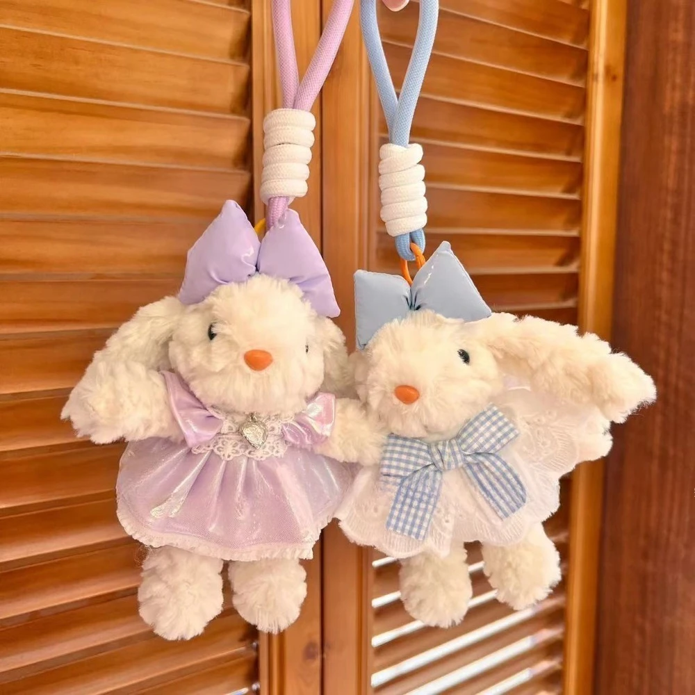 

Cute cartoon long-eared rabbit white red love bow onesie lop-eared rabbit strawberry black yarn plaid princess dress Toys