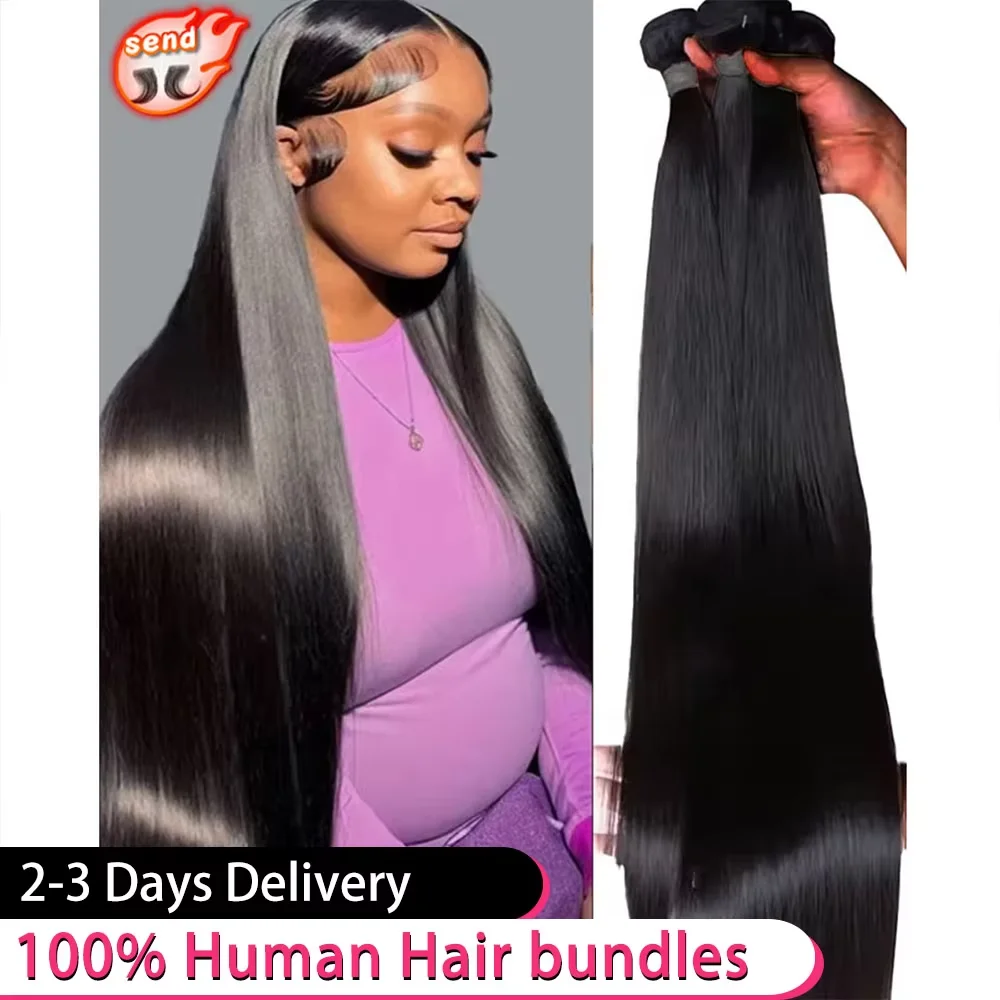 

28 30 38 Inch Straight Human Hair Bundles 14A Brazilian 3/4/5 PCS Bone Weave Extensions Remy Raw Wavy Bundle Human Hair Wholeasl