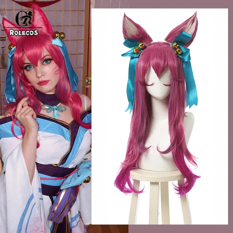 

ROLECOS Game LOL Spirit Blossom Ahri Cosplay Wigs Ahri 75cm Women Long Wavy Mixed Pink Cos Wig Heat Resistant Synthetic Hair