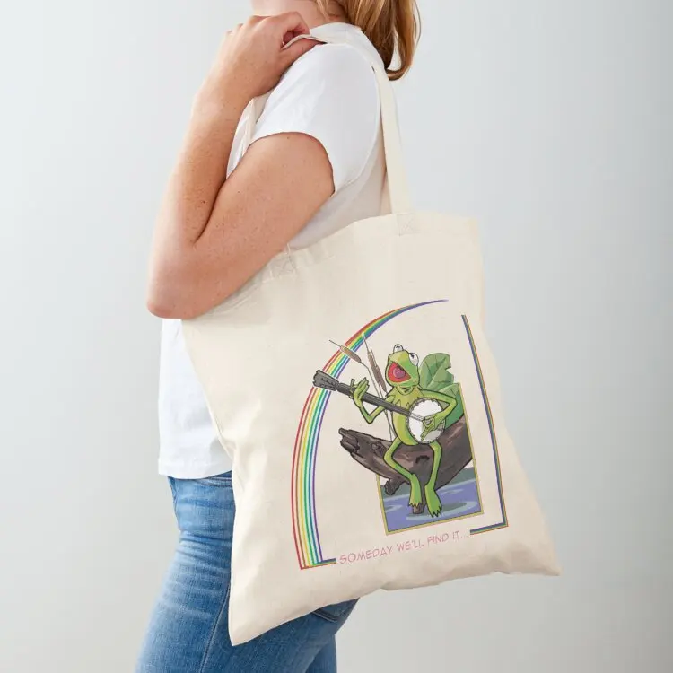 Mupptes Kermit The Rainbow Connection Tote Bag حقيبة قماش حقيبة صديقة للبيئة أكياس توصيل مجانية حقيبة الشاطئ #1