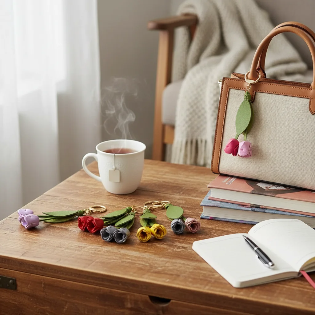 Sweet Tulip Bag Pendant Dopamine Korean Style Fresh Backpack Decoration PU Leather Bag Match Accessories Car Key Chains Girl