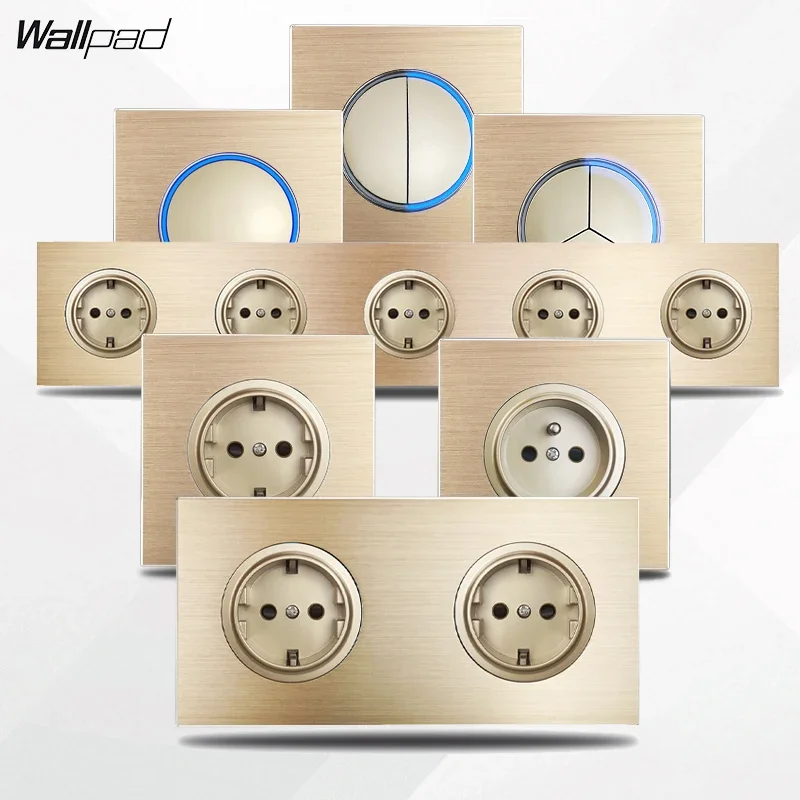Wallpad Gold Wall Light Switch with Round LED Night Light Button 1 2 3 4 Gang Brushed Aluminum Metal Panel, Dimmer Switch