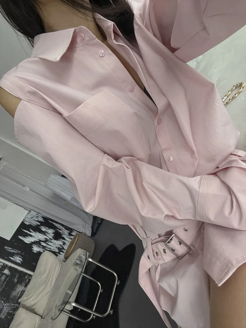 

Женский повседневный хлопковый цвет с длинным воротником-стойкой и свободной талией Chic ket oulder, средней длины