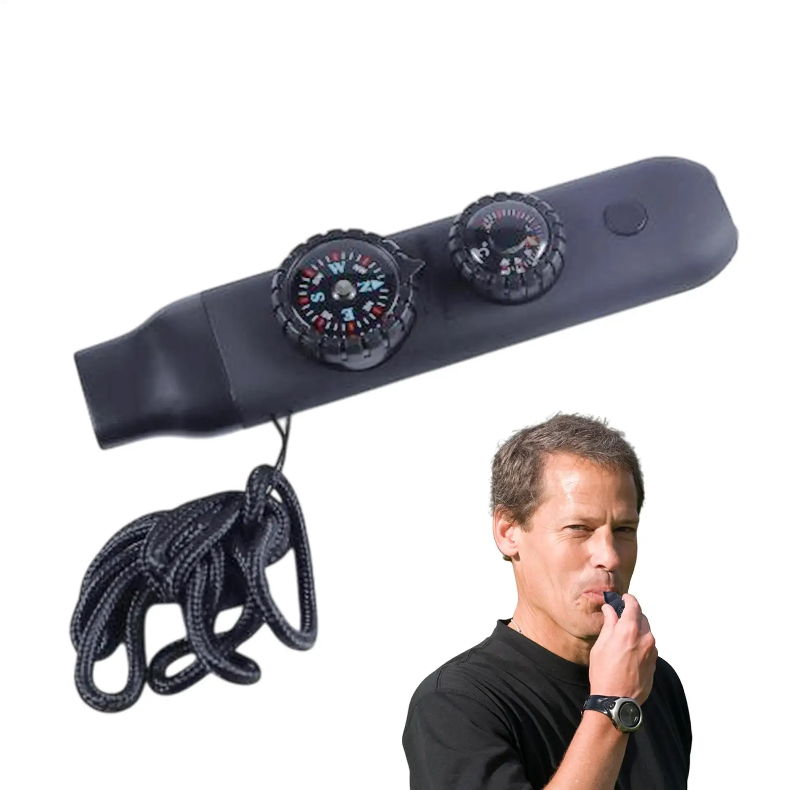 コンパス付きサバイバルホイッスル 大音量サバイバルホイッスル ライト付き 登山 ハイキング 安全装備 温度計付き