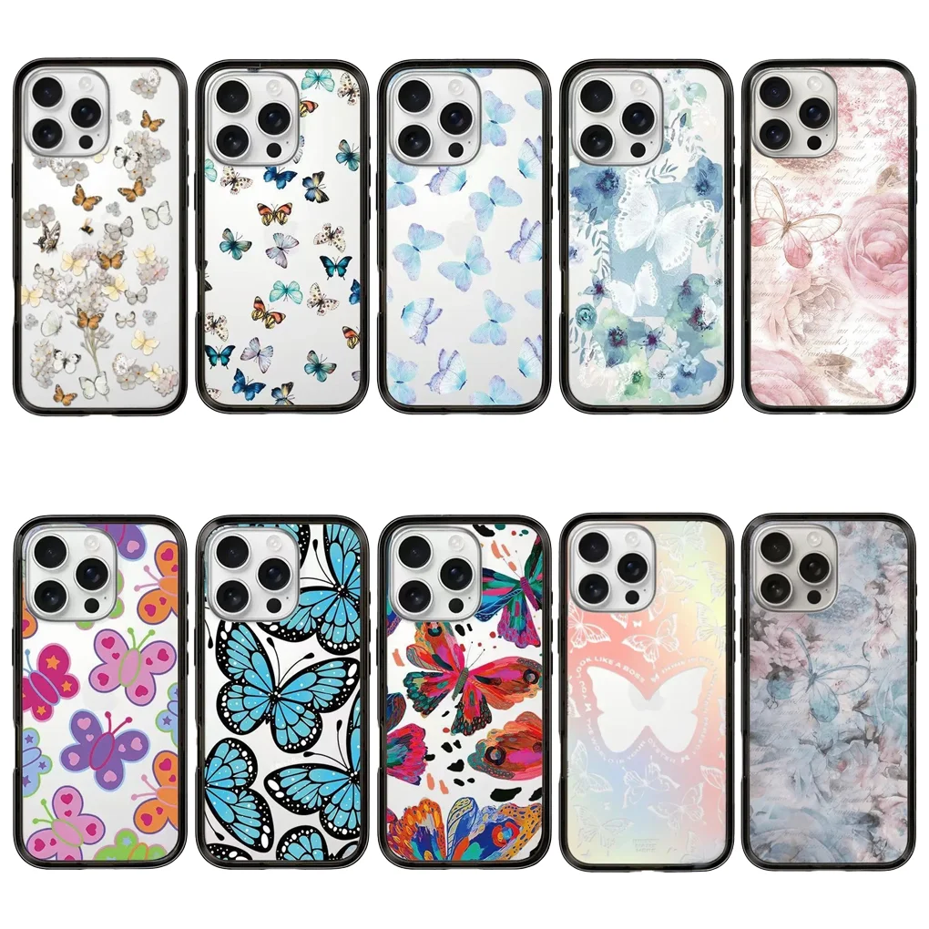 

Butterfly New Type Imprinted Letters on The Border Protective Acrylic MagSafe Case for IPhone 15 Pro 16 Pro Max Cover Shell