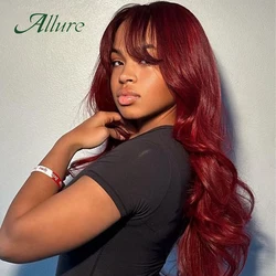 Body Wave Human Hair Wigs for Women Burgundy Colored Brazilian Hair Wig With Bangs 180% Density Cosplay Long Hair Wig Allure