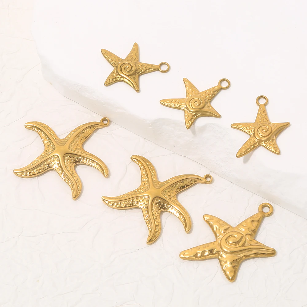 5pcs Stainless Steel Golden Ocean Charm Starfish Beach Summer Jewelry Handmade DIY Bracelet Necklace Making Materials Wholesale