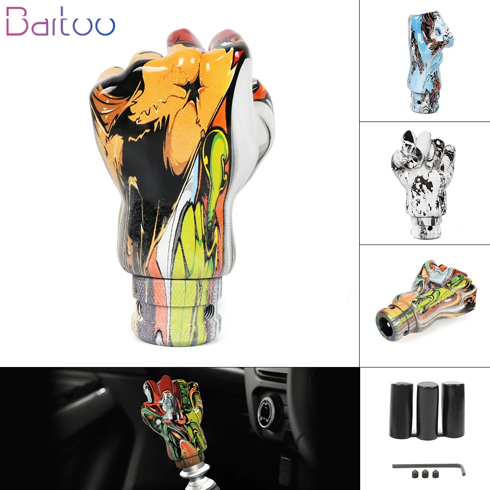 Manual Car Hand Shaped Style Resin Graffiti Gear Shift Knob MixedPattern Gear Stick Head Shifter Lever Handle SFN154