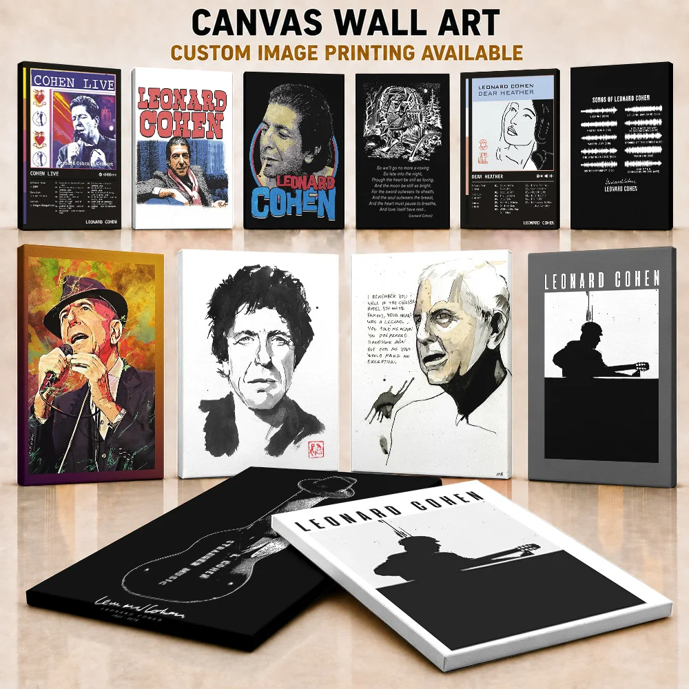Leonard Cohen Framed Canvas Print Poster Customized Photo Timeless Folk Rock Legend Style Canvas Wall Art For Study Fan Gift