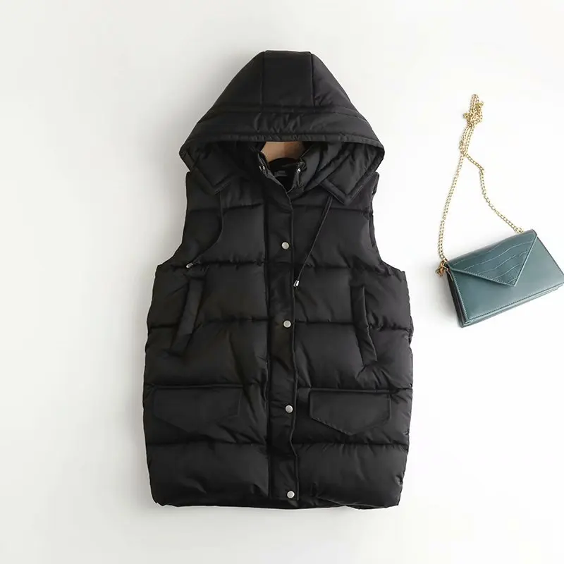 

Warm Jackets Loose Oversized Casual Hooded Cotton-padded 2023 Winter Jacket Loose Padded Vest Waistcoat Women's Sleeveless Coat