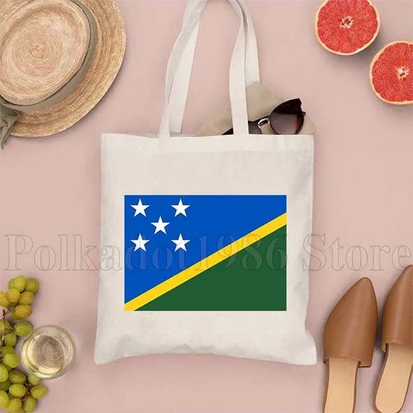 Solomon Islands Flag Map Heart Patriotic Gifts Canvas Tote Bag Shopping Casual Reusable Grocery Shopper Shoulder Women Handbag