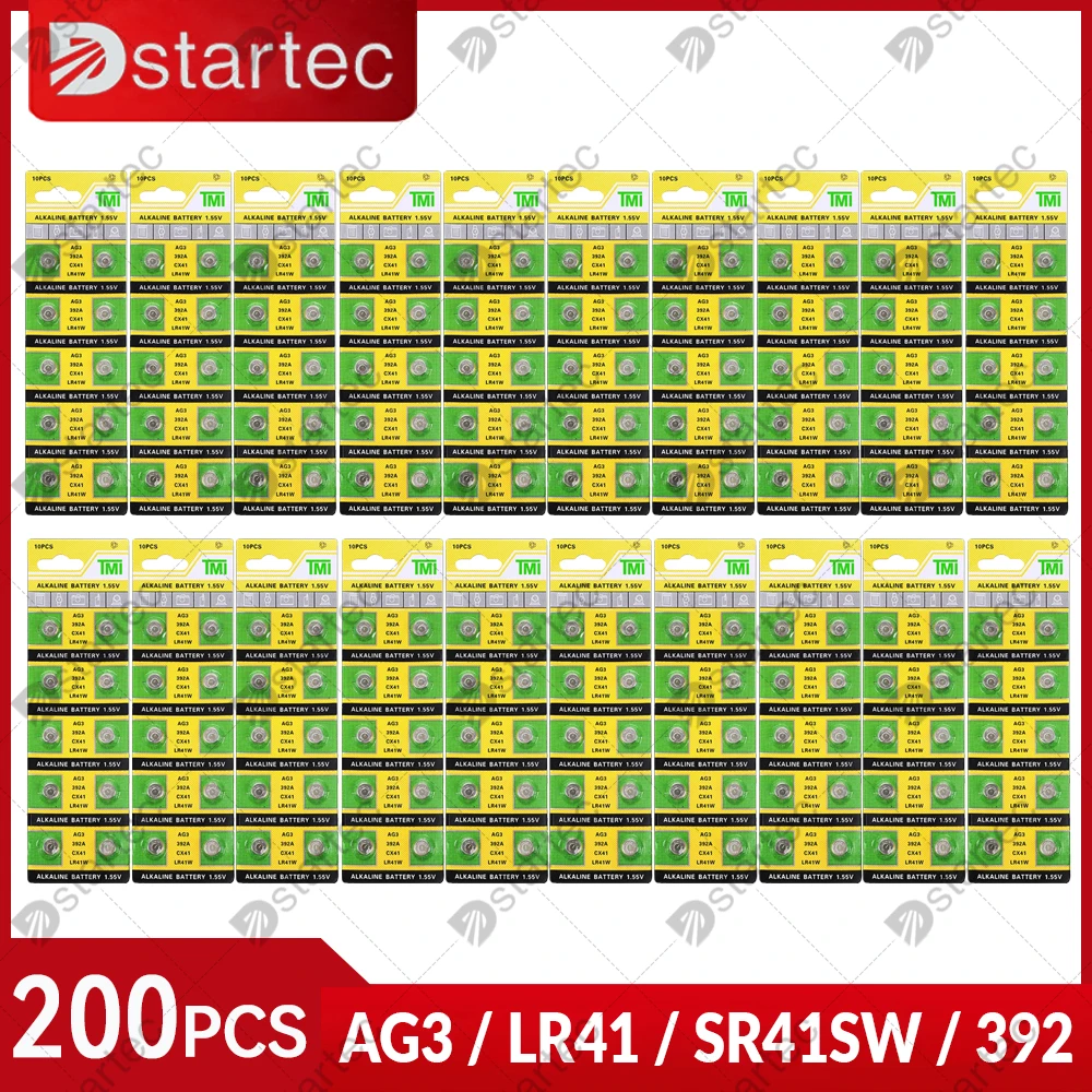 2023-جديد 200 قطعة 1.55V AG3 LR41 زر بطاريات SR41 392 192 L736 384 SR41SW CX41 الخليوي عملة القلوية ووتش اللعب ساعة بطارية
