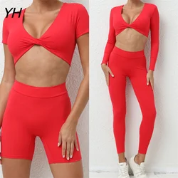 Conjunto de Yoga de secado rápido para mujer, conjuntos de gimnasio de sensación desnuda, conjunto deportivo de realce, conjunto de entrenamiento, sólido, 2023