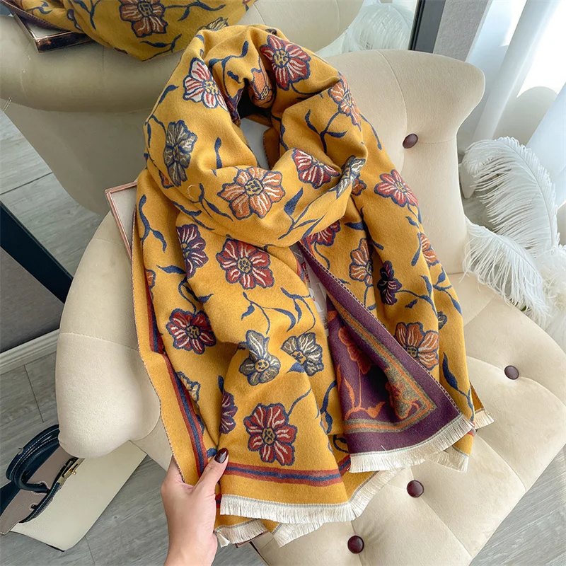 Luxury Brand Cashmere Women Scarf Printed Winter Warm Shawls Pashmina Tassel Scarves Long Thicken Blanket Female Bandana Foulard