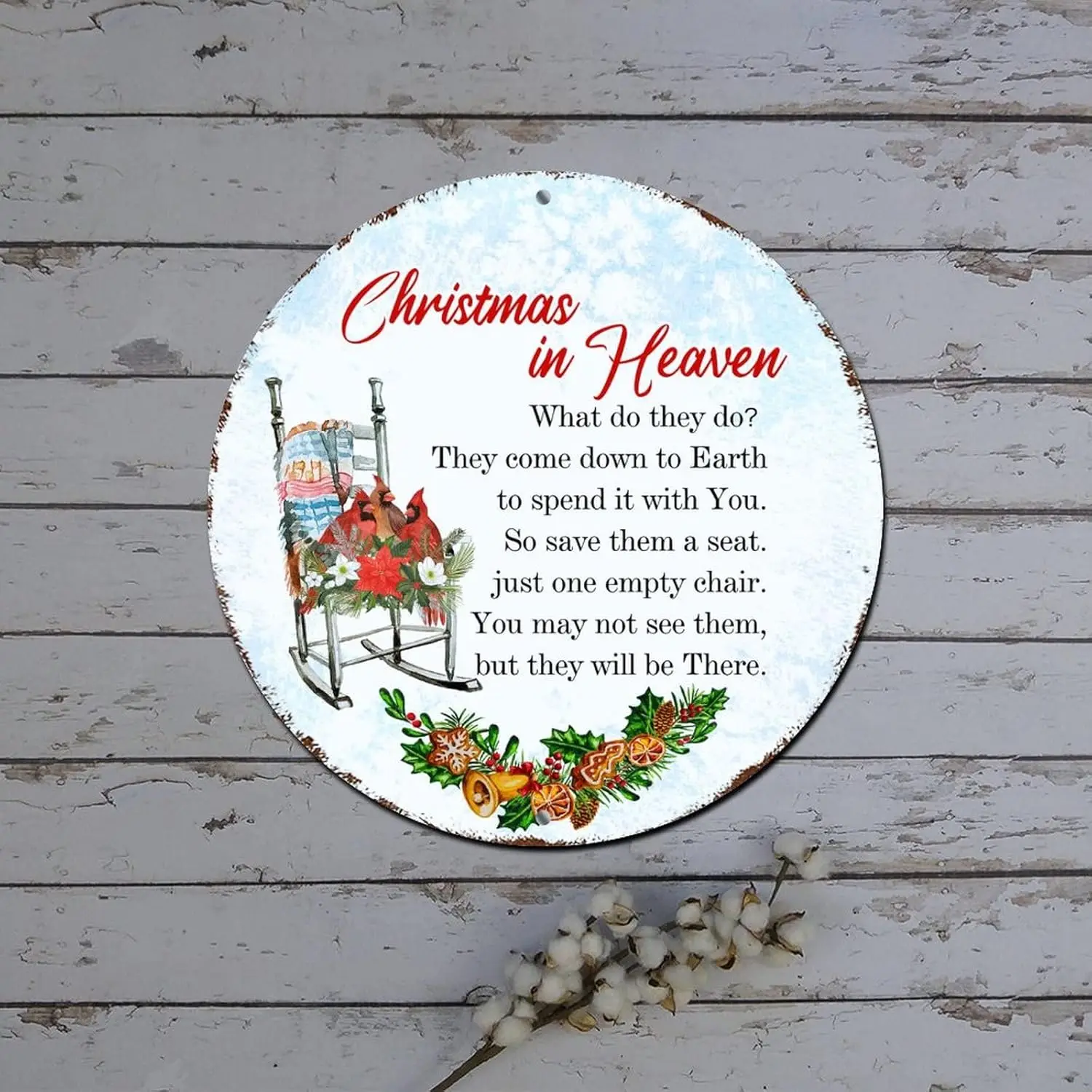 Christmas Round Tin Sign Christmas in Heaven Cardinalis Quote Round Metal Tin Sign Christmas Wall Decorations Retro Plaque Metal