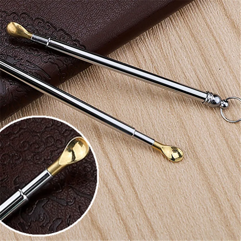 1Pcs Portable Mini Ear Care Cleanning Tool With Keyring Pendant Reusable Creative Scalable Brass Ear Spoon Ear Wax Remover Tools