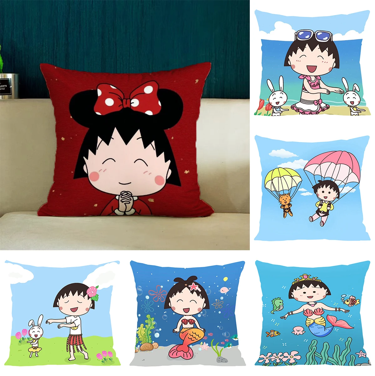 

Decorative Pillowcase 40x40 Chibi Maruko-chans Pillow Covers Decorative Luxury Cushion Cover for Living Room Cushions 45x45 Home