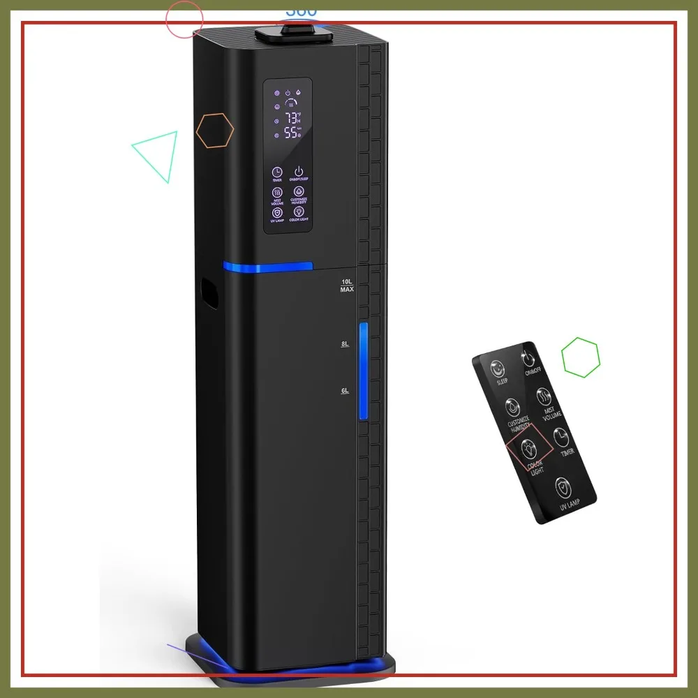 

10L/2.64Gal Top Fill Cool Mist Humidifier for Bedroom, 550ft² Coverage, 60H Runtime, 24H Timer, 3 Mist Modes, Black