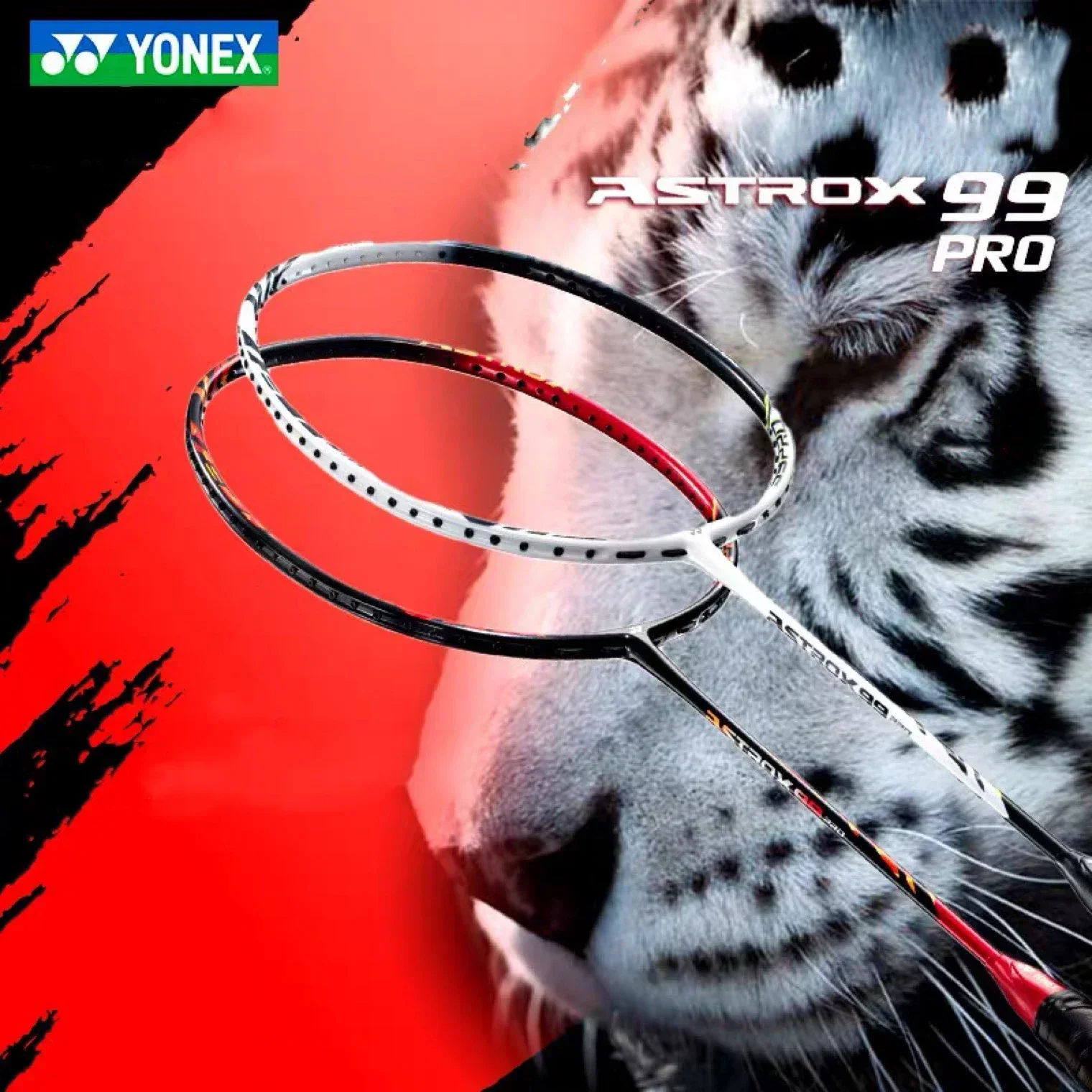 Yonex AX99 Pro Badminton Racket, High Quality, Carbon Fiber, Offensive, Professional, White, Red, String, 4UG5