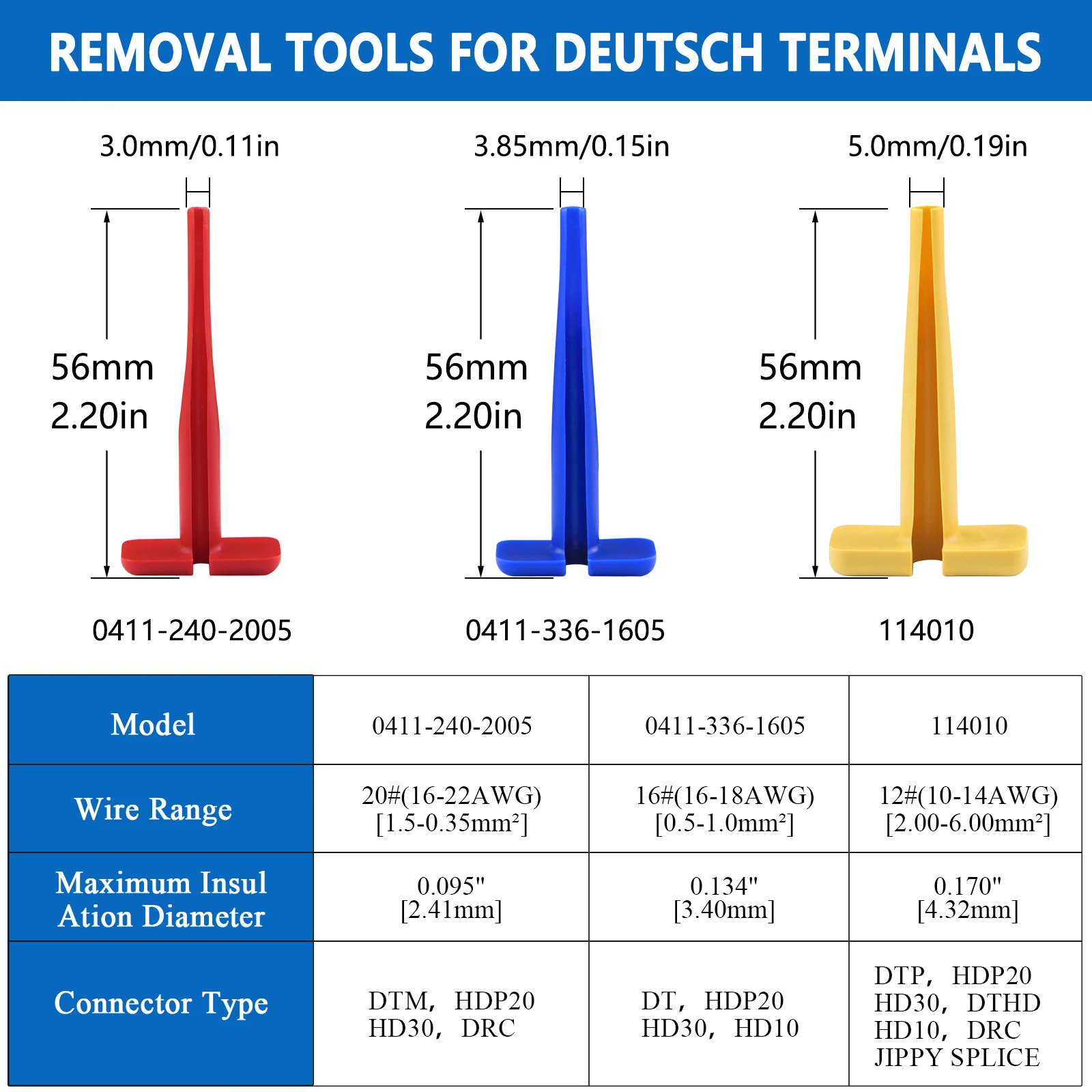 Pin Removal Tool 12#16#20# Stamped Contacts 12-22 AWG Plastic Terminal Release Tool  DT,DTM,DTP,DTV, Connector Insertion Tools