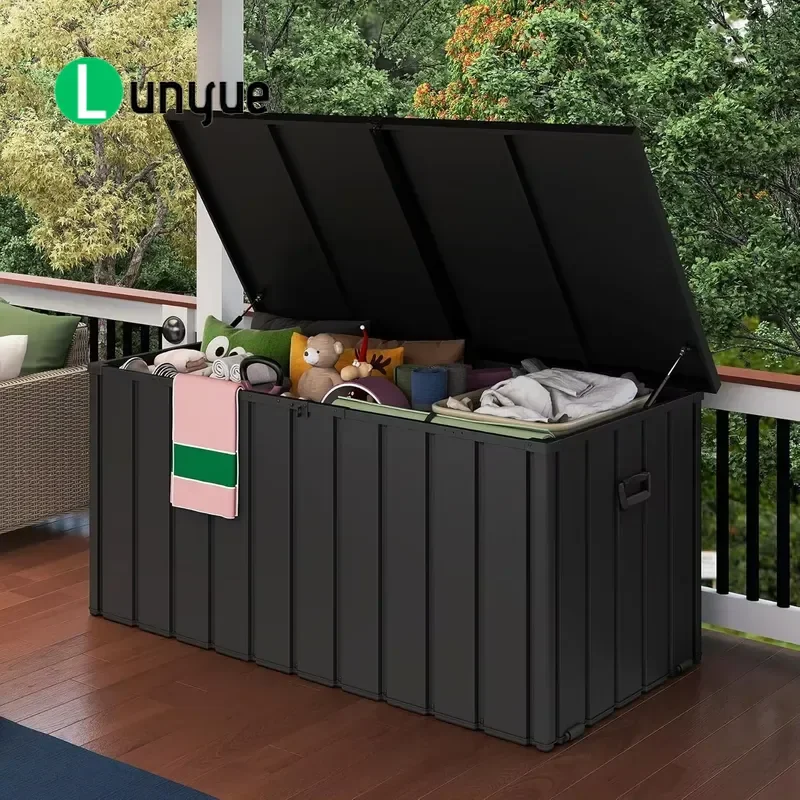 200 Gallon Metal Deck Box Waterproof Outdoor Storage Container with Lockable Lid Large Grey Pool Locker for Patio Garden