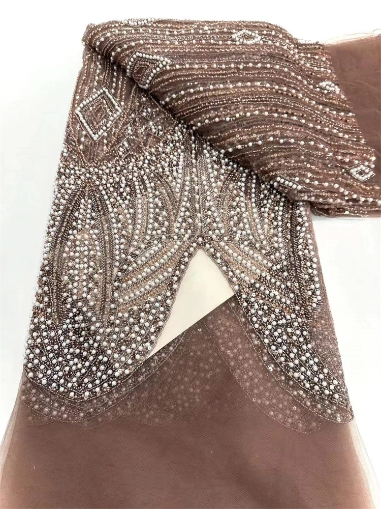 Bella paillettes nigeriane partito pizzo perline africane tessuto di pizzo 2025 alta qualità 5 metri africano francese tulle netto pizzo matrimonio