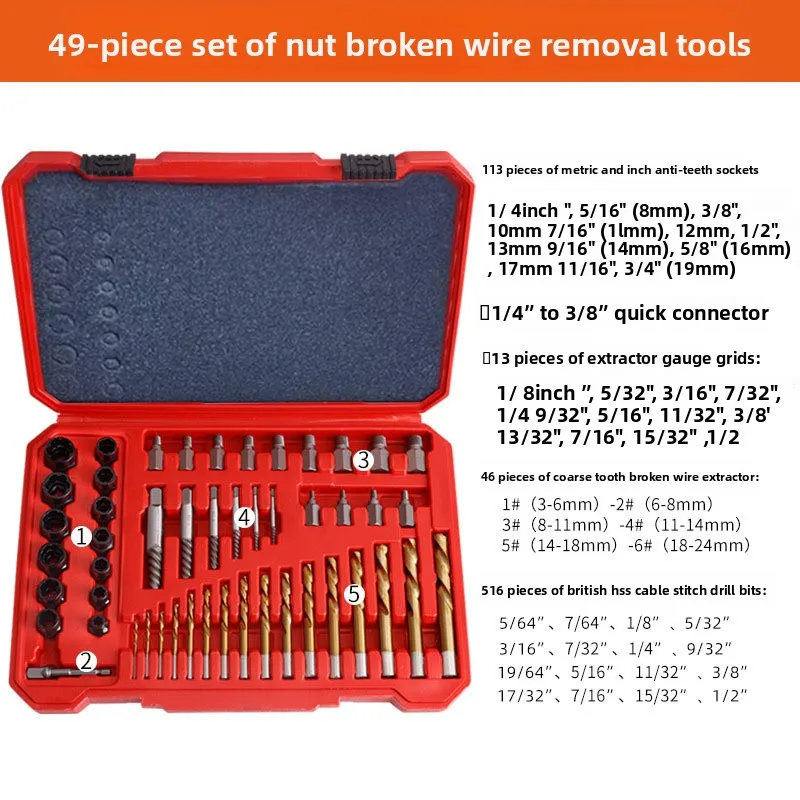 

49Pcs Broken Bolt Extractor Kit Damaged Screw Remover Set with LeftHand Drill Bits for Stripped Screws Nuts Broken Bolts Removal