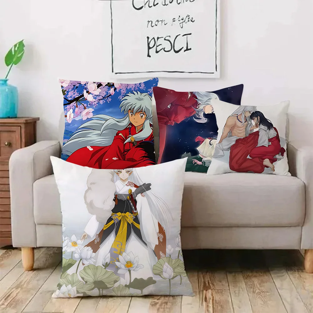 Anime Inuyasha Decorative Pillow Covers Cartoon Sofa Decorative Home Double-sided Printing Short Plush Cute Cushion Cover