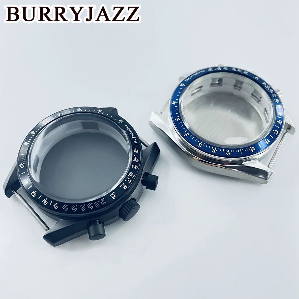 BURRYJAZZ 40mm VK63 VK63A Quartz Movement Watch Case Silver Black Sterile Case Acrylic Bubble Mirror