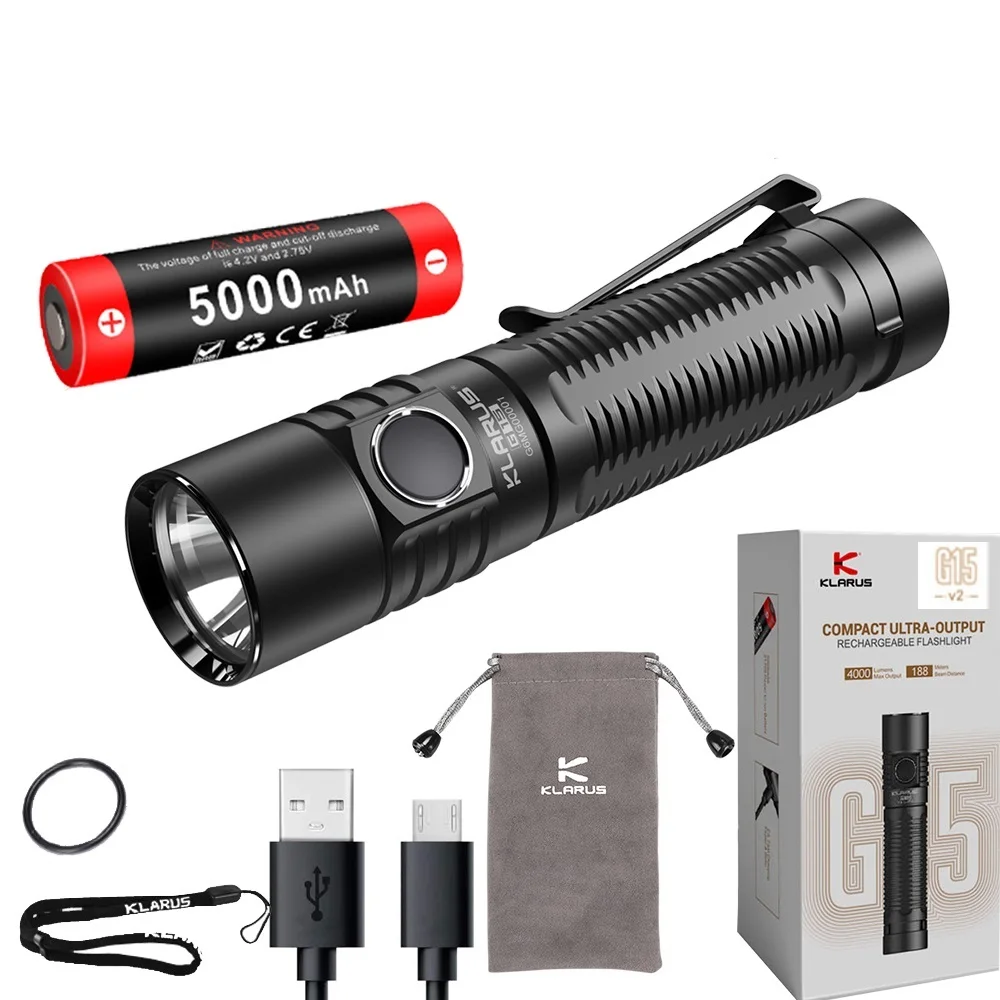 

Mini LED Flashlight XHP70.2 4200LM USB Rechargeable Torch with 5000mal Battery for Camping Self Defense Hiking-Klarus G15 V2