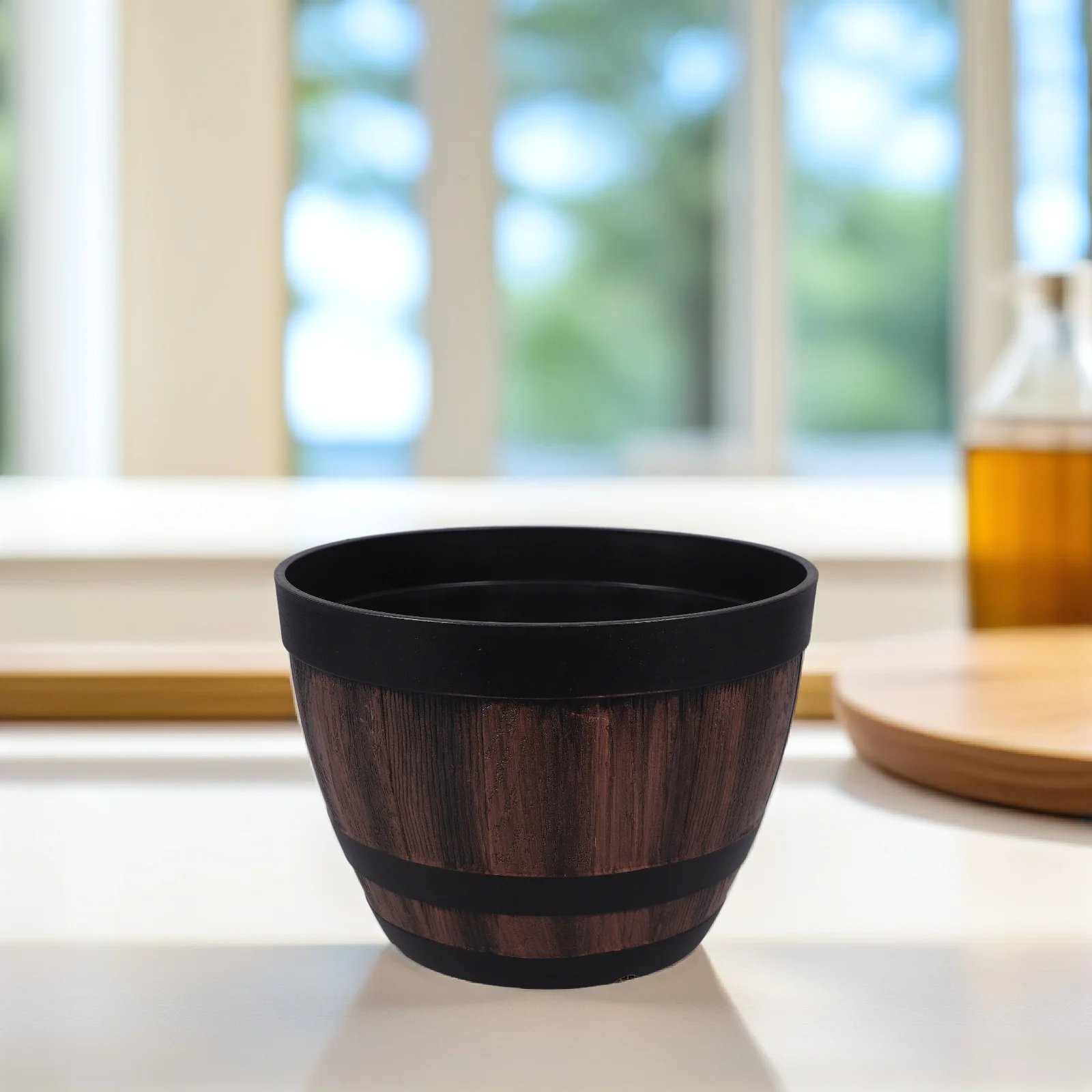 

Resin Flower Pot Large Capacity Outdoor Vintage Barrel Planter For Lotus Water Lily Garden Patio Decor Rustic Planting Bucket