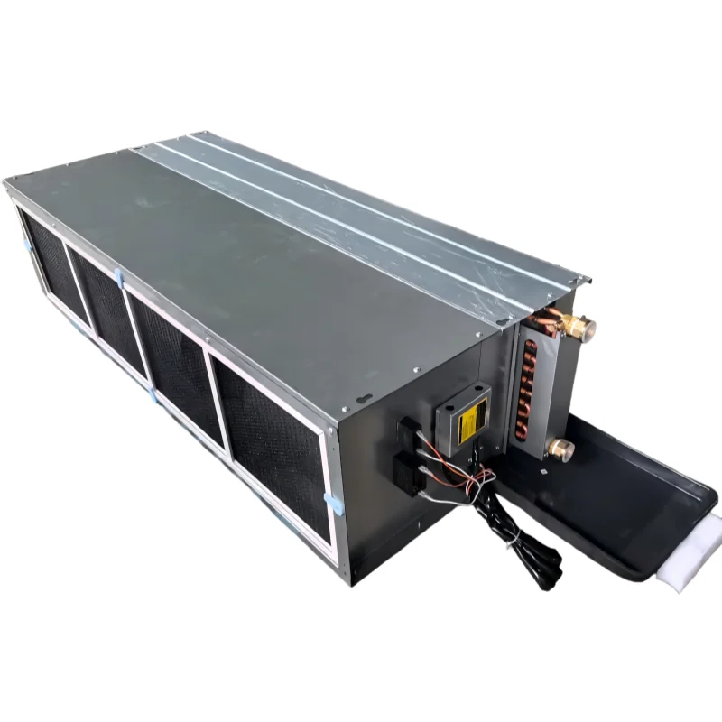 Groot luchtvolume Hoge statische druk Horizontaal verborgen gekoelde waterspiraal Fan Coil Unit Twee-pijps Drie-rij systeem AC-motor