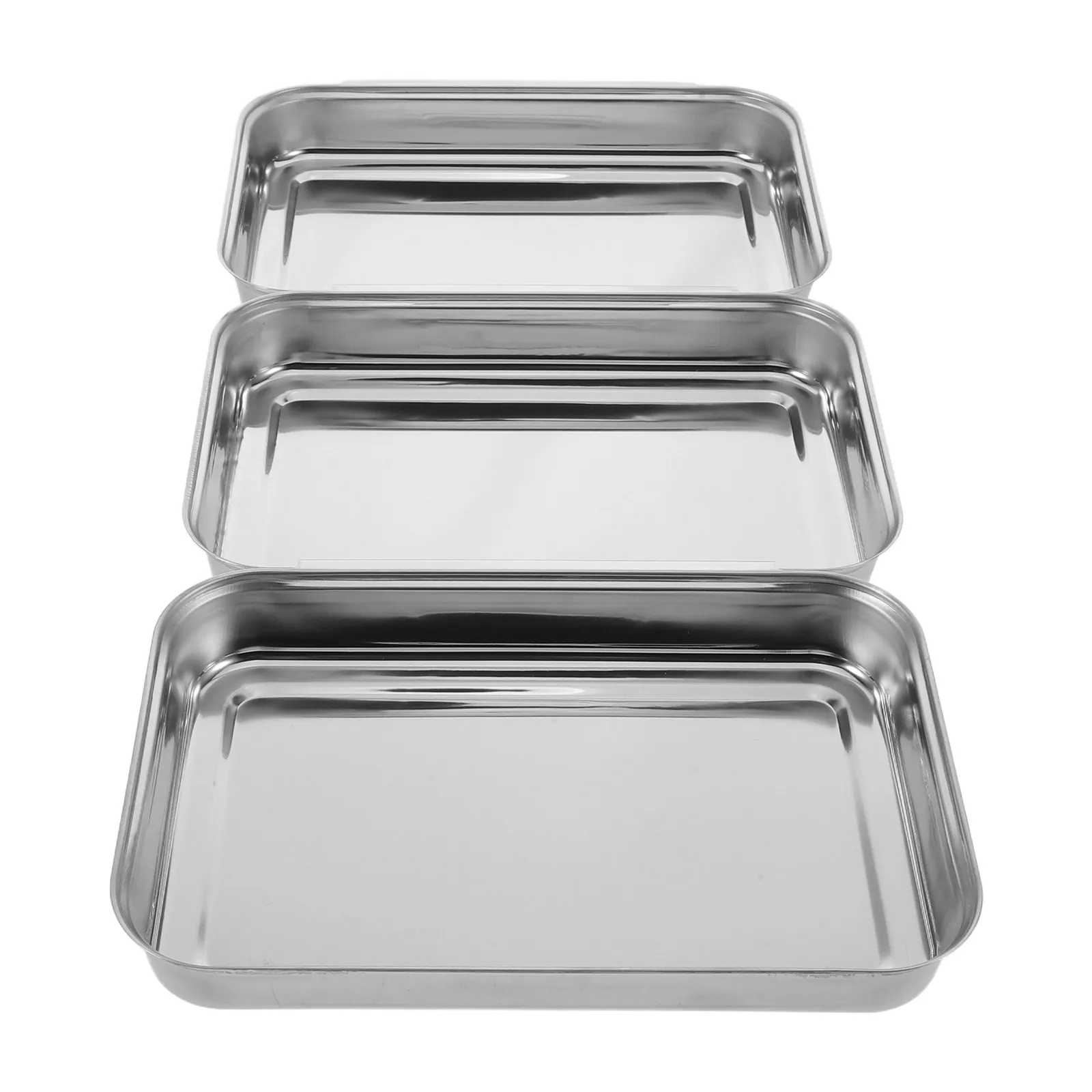 1Set Stainless Steel Breading Tray Set Interlocking Stackable Food Prep Trays for Chicken Meat Flour Egg Bread Crumbs Kitchen