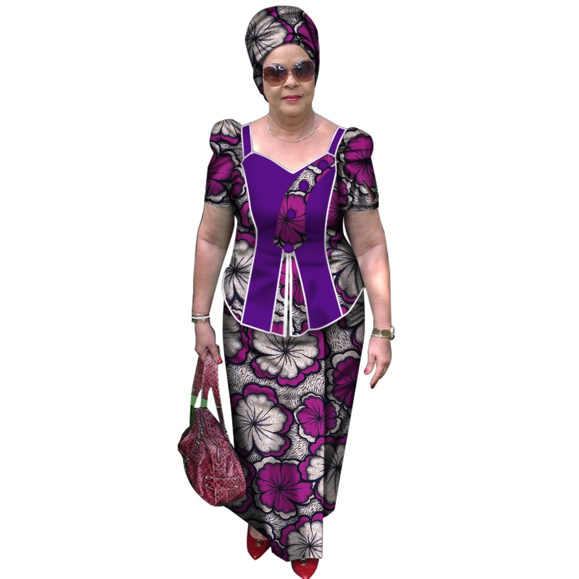 

Summer New African Suits For Women Cotton Short Sleeve African Clothes Skirt Set Plus Size African Clothing Traditional WY3202