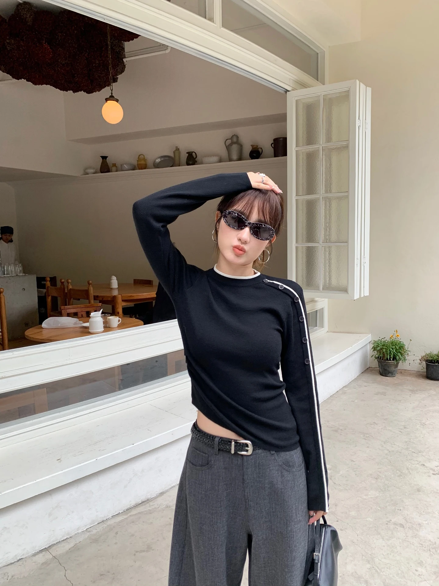 

White Studio Luxury mat Long Sve Knitted Woolen round Ne Base Layer Top Ele Commute Sle Women's Faion