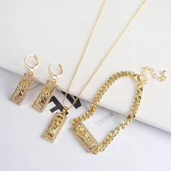 Metal Y2K Style New Design Gold Plated Silver Religious Buddhist Virgin Bracelet Necklace Earring Set Men's and Women's Hip Hop