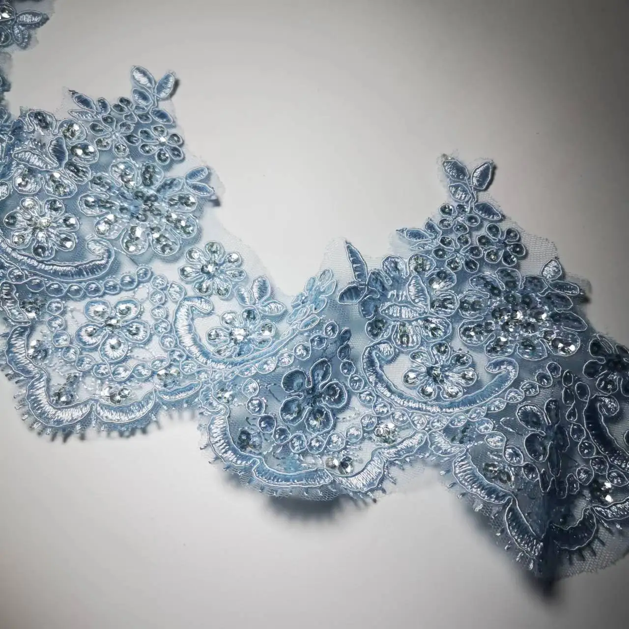 1Yard 13cm wide Hot Sale sky blue Lace Trim Luxury Embroidery Lace Fabric for Wedding Dresses