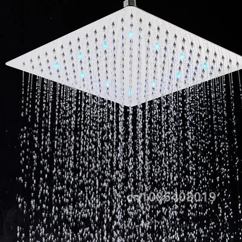 

Square 10"/12"/16’’ LED Rainfall Shower Head Stainless Steel Chrome Shower Head Color Change With Temp Ultra-thin Shower Head