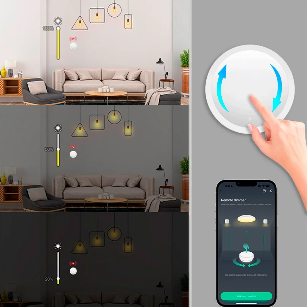 Умный выключатель Tuya ZigBee, беспроводной переключатель «сделай сам» с вращающейся кнопкой регулировки яркости, бытовая техника, связь автоматизации, дистанционное управление