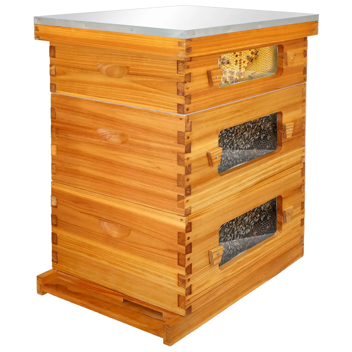 Bee Hive with Windows, 10 Frame Langstroth Complete Beehive Starter Kit Dipped in Beeswax with Beehive Frames and Waxed Foundati