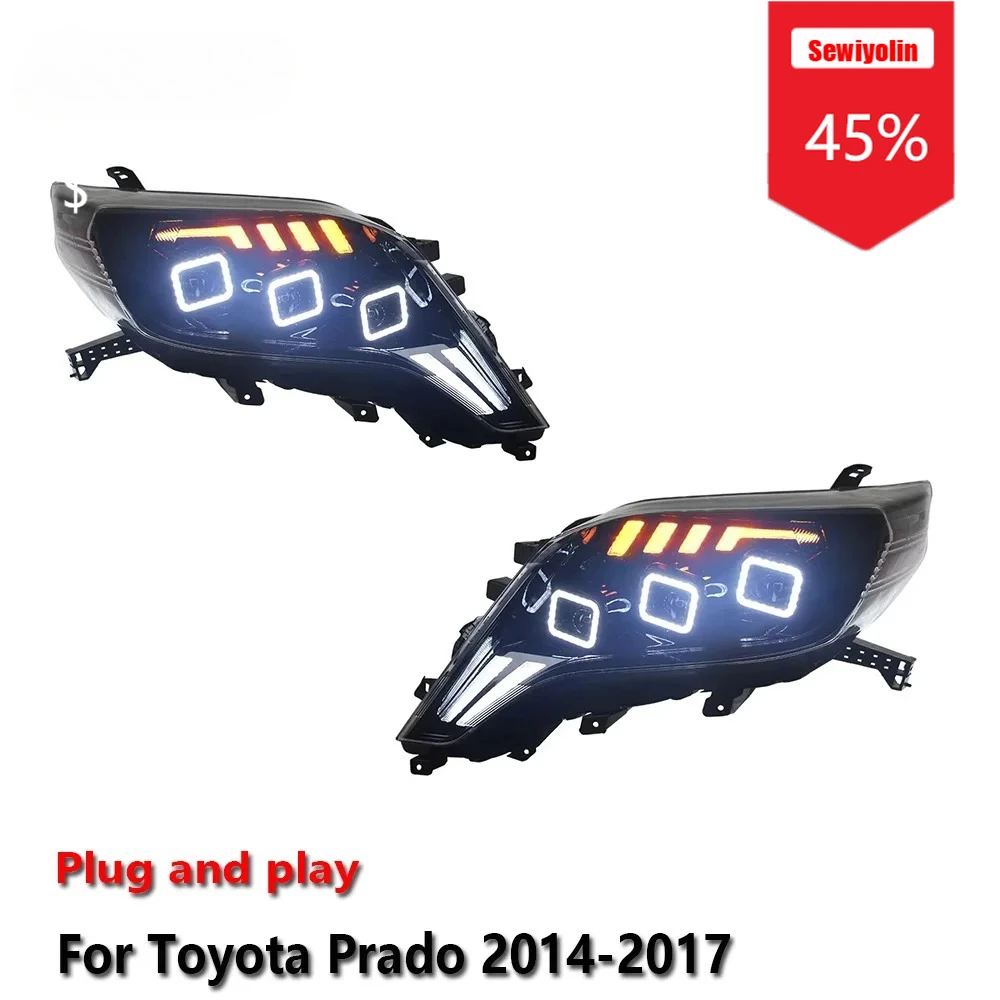 

Sewiyolin Car LED Headlight Assemblies For Toyota Prado 2014-2017 Fog DRL Brake Turn Signal Lamp Plug and Play
